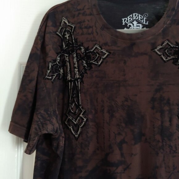Saints By Affliction Garage Tattoo Grunge Biker Cross Angel Wings Men T-Shirt L - Picture 4 of 12